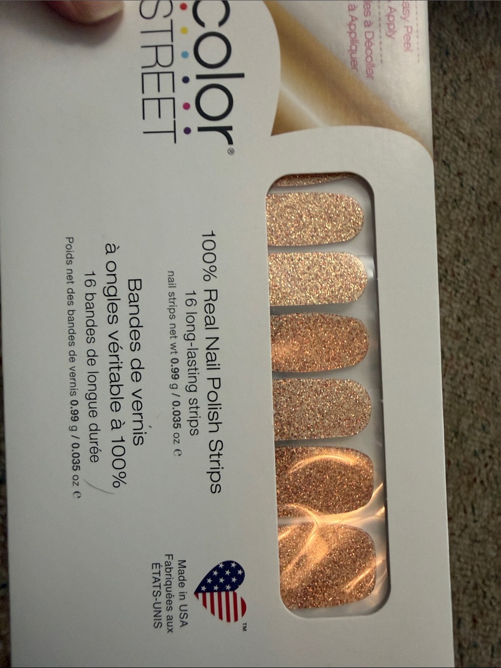 Color Street Rose Gold Glitter Nail Strips - Sparkling Metallic Press-Ons Mojave